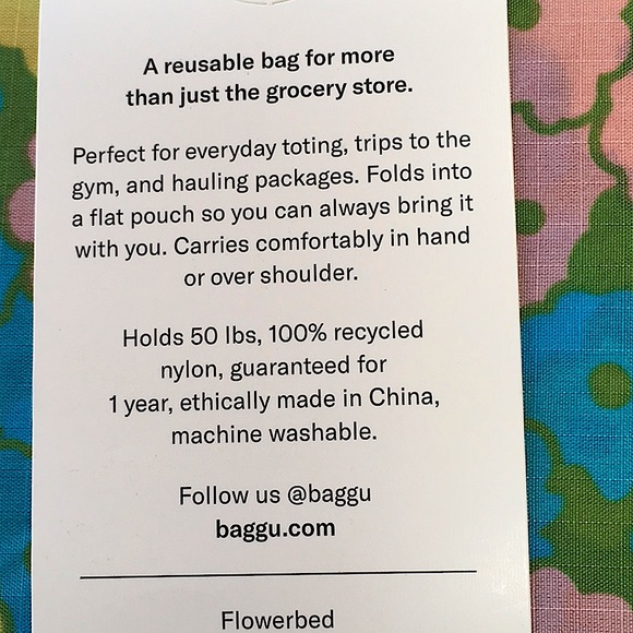 NWT BAGGU Flowerbed print Reusable Shopping Bag Tote Purse Standard Size - Picture 5 of 8
